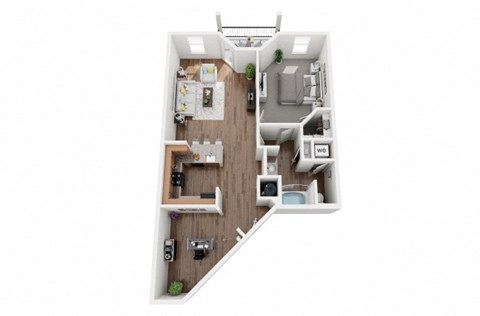 Floor plan for 1 bed, 1 bath, 1018 sqft